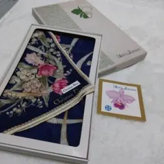 【未使用】Christian Dior ハンカチ スカーフ 花柄 ネイビーのサムネイル