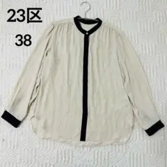 23区♡バックサテンアムンゼンバイカラーブラウス【38/M】パールcd494