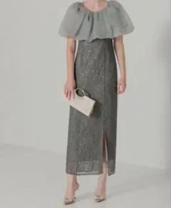 【LEJA】2WAYオフショルダーパフスリーブIラインワンピースドレス　M
