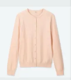 着る日焼け止め　UVカットスーピマコットンクルーネックカーディガン薄ピンク