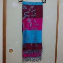 【未使用】アジアン　大判ストール　レッド＆ブルー