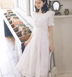 リボン付きラッフルフリルフラワープリントマーメイドフレアワンピース