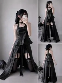 モードな個性派♡フェイクレザー ビスチェ ハーネス ペプラムベルト レイヤード黒