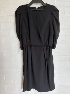 FK エレガントな黒フォーマルワンピース バルーンスリーブ