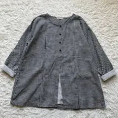 美品✨クラウドナイン　コットンリネン　ブラウスシャツ　ギンガムチェック　黒白のサムネイル