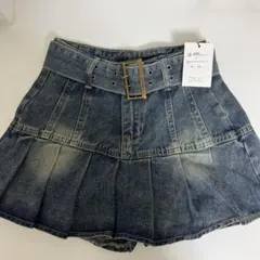 GRL インパン裏地付きベルトデニムプリーツスカート[at2307]