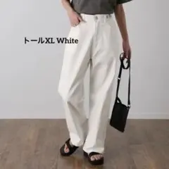 HUG.U 体型カバー ボトムス ストレート ゆったり デニム ホワイトXL