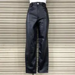 未使用 ザラ フェイクレザーパンツ ハイウエスト テーパード 裏起毛 W34