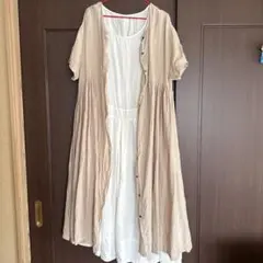 【ほぼ未使用】　S O ベージュ リネンシャツワンピース 半袖