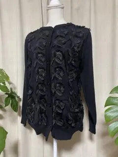 ブラック 花柄刺繍 長袖カーディガン　11号　新品