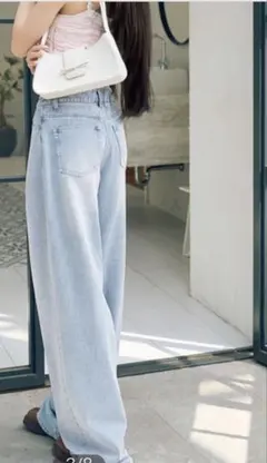 グレイル　フリージア ルーズワイドデニムパンツ qu133 ライトブルー