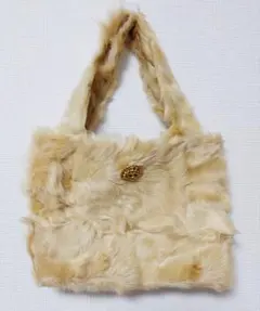 [ハンドメイド] ベージュファー ハンドバッグ