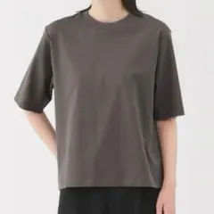 涼感ＵＶカットクルーネックワイド半袖Ｔシャツ　チャコールグレー　L 無印