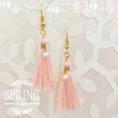 パール&さくらピンクタッセルピアス♬