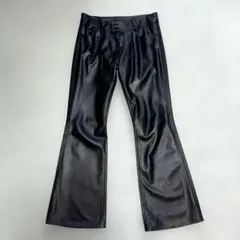 美品　ブラックレザーフレア革パンツ