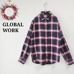 グローバルワーク◇ネルシャツ オンブレチェック 綿100% アメカジ M