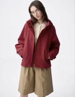 美品！GU コージーメルトンショートフーディコート　S レッド