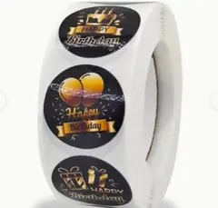 【匿名】ハッピーバースデー　ロールシール（約５００枚）１本　ゴールド＆ブラック