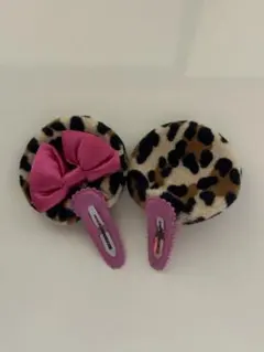 ディズニーヒョウ柄リボン付きヘアクリップ