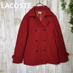 ラコステ　Pコート　シンプル　レッド　カジュアル　L size 毛90%