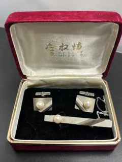SILVER刻印 ヴィンテージネクタイピン カフス 銀製 パール 本真珠のサムネイル