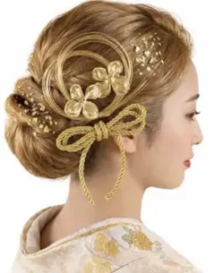 ゴールド 髪飾り❤︎アレンジセット✿金箔 水引 小花 紐リボン✿