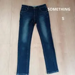 SOMETHING スキニーデニム ダークブルー　美品　Ｓ　裏起毛あったか　秋冬
