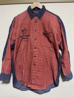 カジュアルボタンアップシャツ 赤青コンビ