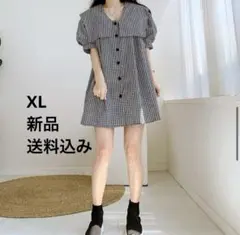 【春の在庫一掃大処分！】夏 ギンガムチェック ワンピース膝上丈 XL