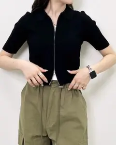 INGNI 襟付フロントジップ半袖ニットカーディガン