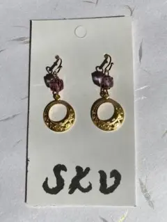 ゴールド 円形 紫ビーズ ピアス