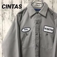 C2461 CINTAS 長袖シャツ ワークシャツ ワッペン ライトグレー