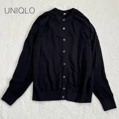 【ユニクロ】UVカットニットカーディガン 長袖 クルーネック 綿混 黒【L】
