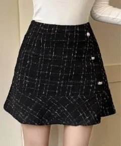 DAZY チェック柄 フレアスカート ブラック