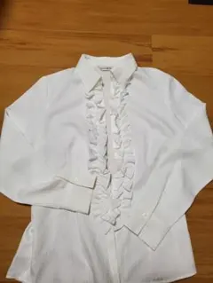 値下げ【美品】Cosa de Ver フリル付きストライプ長袖ワイシャツ　13号