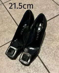 【DIANA】 ダイアナ エナメル バックル パンプス 黒 21.5cm