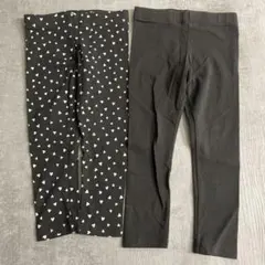 H&M ハート×無地ダークグレー レギンス2枚セット 92