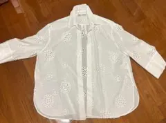 ZARA 刺繍入り ホワイト シャツ 長袖 ガーゼ Lサイズ