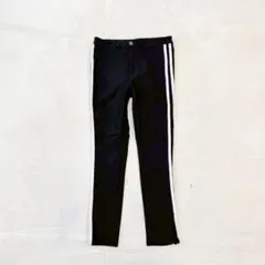 スキニーパンツ（M)シンプル カジュアル 白ライン ズボン