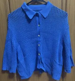 LOWRYSFARM トップス メッシュポロカーディガン ブルー 青