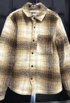 ZARA ブラウンチェックフリースボア シャツジャケット