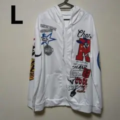 【新品】ホワイト グラフィックプリント パーカー(薄手)