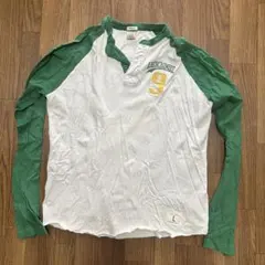 【Abercrombie & Fitch】 長袖ヘンリーカットソー 白x緑L