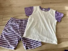キッズ パジャマ 半袖 半ズボン ボーダー柄 パープル ホワイト　120