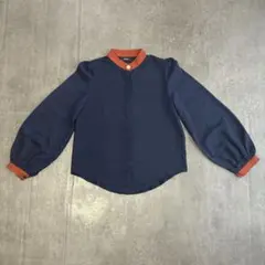 Amulet バイカラーブラウス バルーン袖 レトロ vintage ネイビーのサムネイル