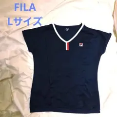 FILA ネイビー Vネック Tシャツ Lサイズ