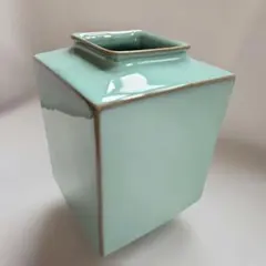 青磁風 花瓶 角型 花器 陶器 和モダン フラワーベース