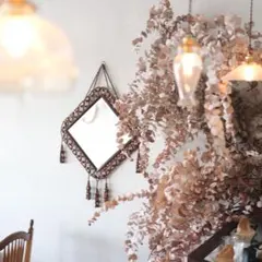 北欧ヴィンテージ風 ウッドビーズ 壁掛けミラー 33cmレトロ アンティーク