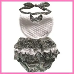 モクモフ おめかしギフト3点セット 女の子 スタイ ブルマ ヘアバンド グリーン