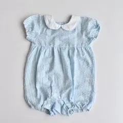 水色ストライプ 襟付きロンパース 80cm